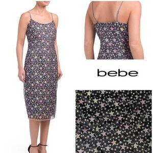 NWOT Bebe embroidered stars double slit midi dress